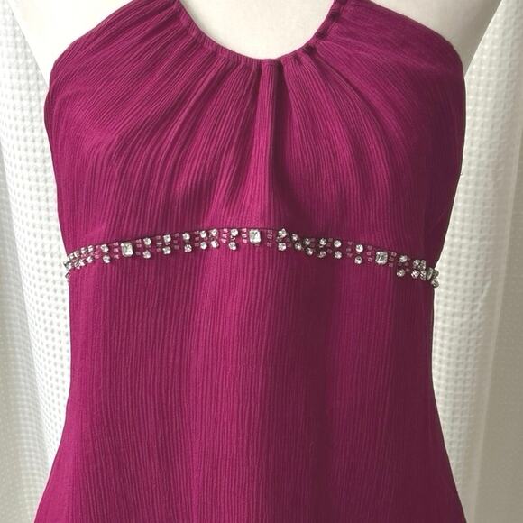 Express Y2K Silk Magenta Pink Embellished Babydoll Halter Top Medium - Picture 6 of 11